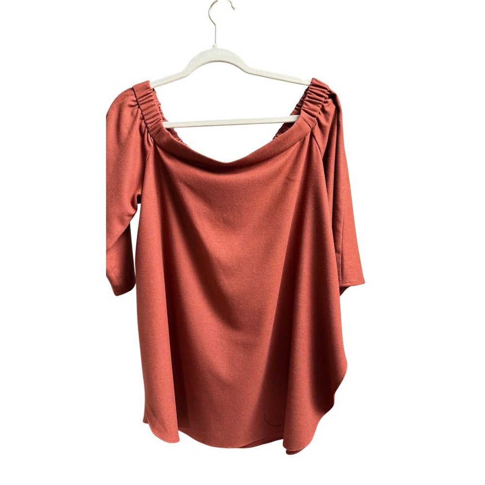 Tibi Off The Shoulder Blouse Rust Brown Wool Blend 3/4 Sleeve Top Size 12 Boho